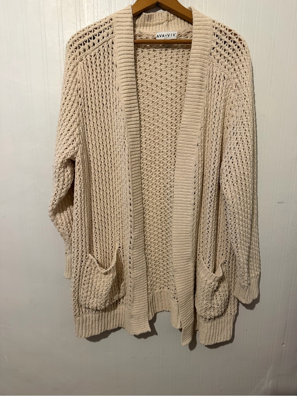 Ava & Viv Beige Open-Front Chunky Knit Cardigan